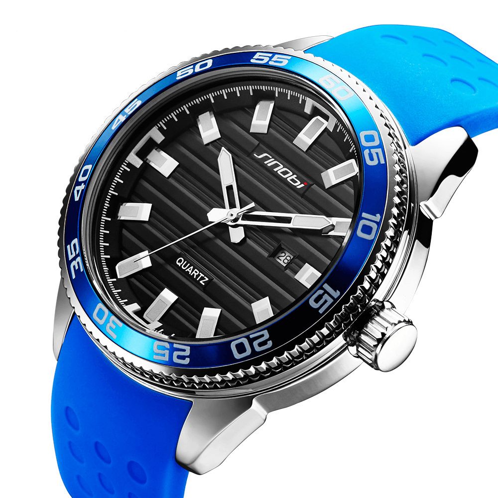 Sinobi 1255 Lichtgevende Waterdichte Sportstijl Quartz Horloge Siliconen Band Klok Herenhorloges