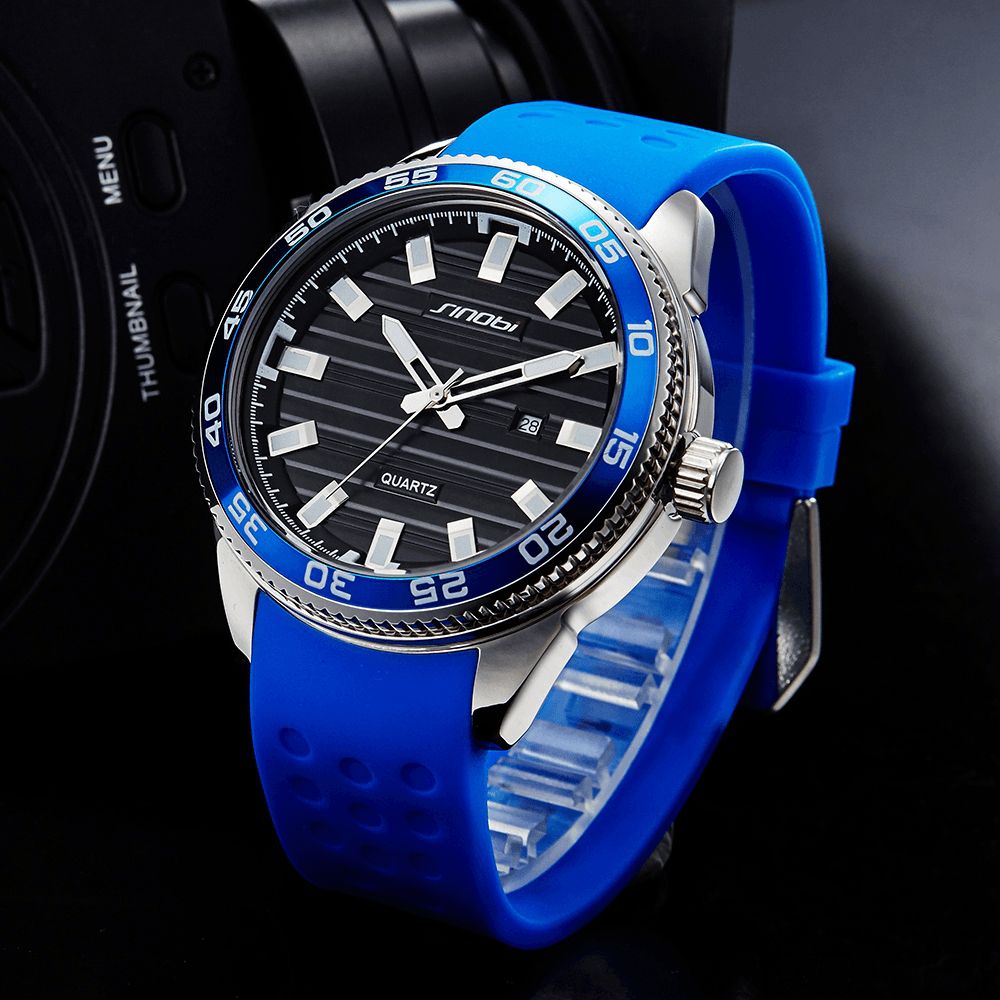 Sinobi 1255 Lichtgevende Waterdichte Sportstijl Quartz Horloge Siliconen Band Klok Herenhorloges