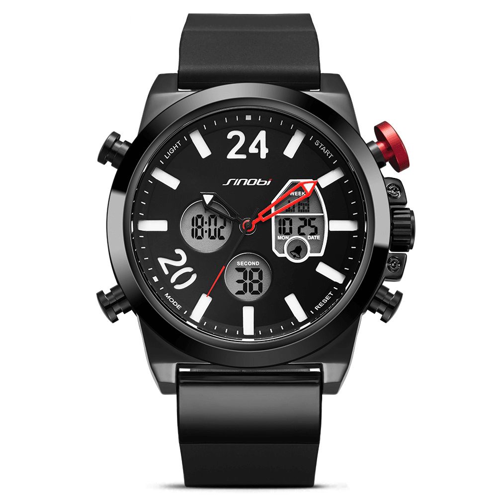 Sinobi 9732 Dual Display Digitaal Horloge Heren Chronograaf Alarm Lichtgevend Display Mode Sporthorloge