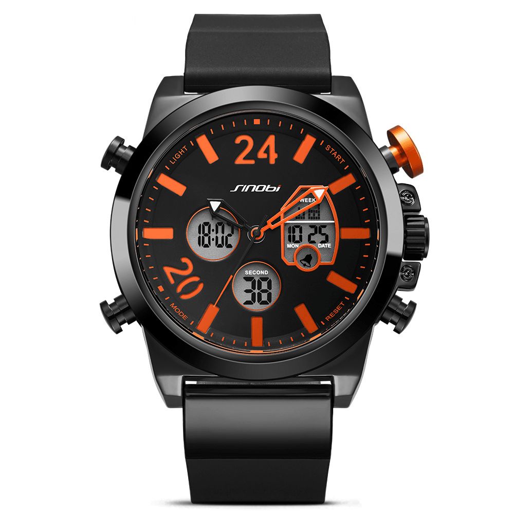 Sinobi 9732 Dual Display Digitaal Horloge Heren Chronograaf Alarm Lichtgevend Display Mode Sporthorloge