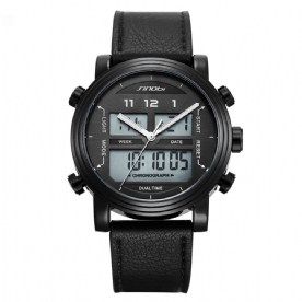 Sinobi 9824 Mode Lederen Band Lichtgevend Display Alarm Dual Display Digitaal Horloge