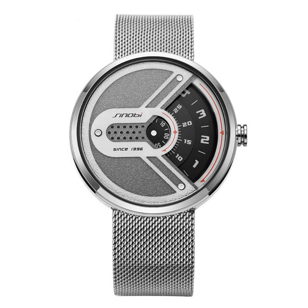 Sinobi 9831 Mode Herenhorloge Creatieve Wijzerplaat 3Atm Waterdicht Metalen Gaasband Quartz Horloge