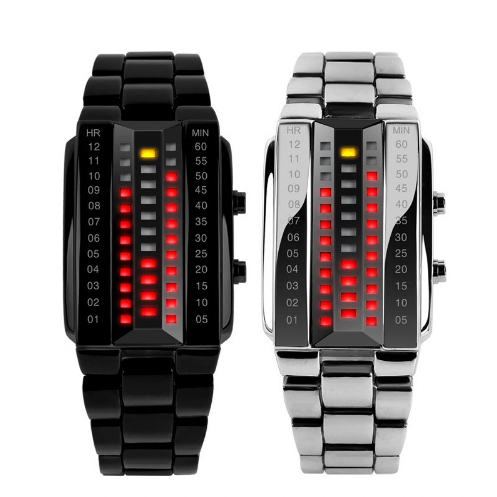 Skmei 1013 Modieus Creatief Paar Led-Display Horloge Volledig Stalen Band Digitaal Horloge