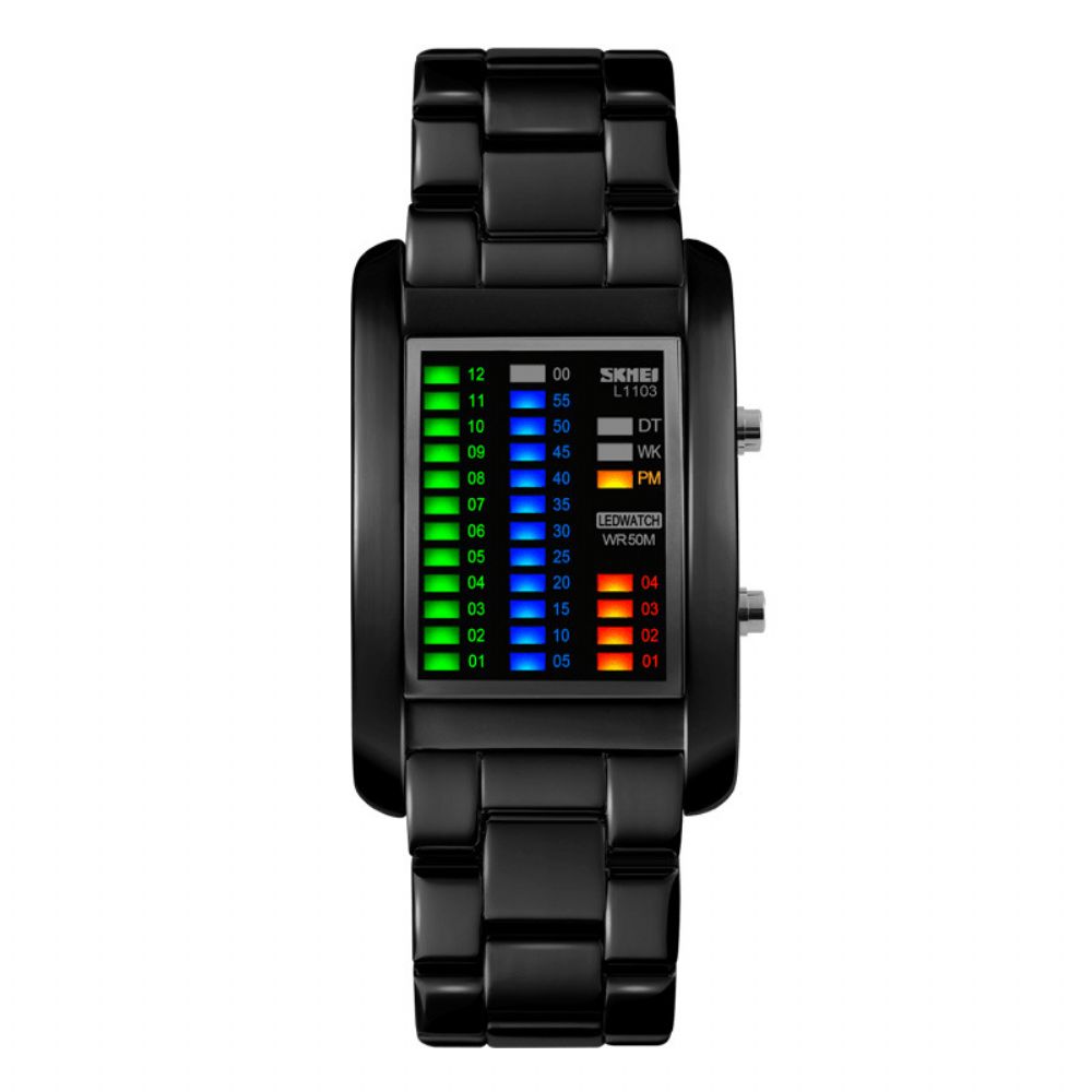 Skmei 1103 Zakelijke Stijl Led-Display Polshorloge Stalen Band Creatieve Stijl Digitaal Horloge