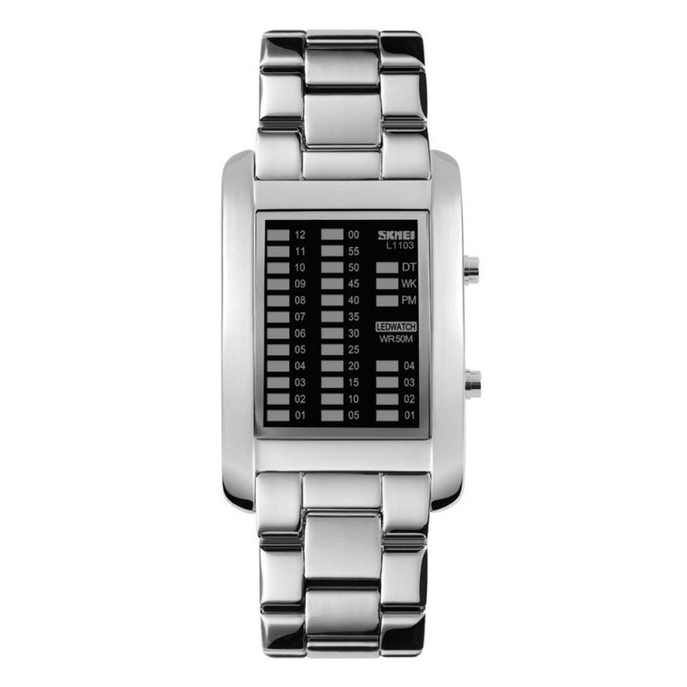 Skmei 1103 Zakelijke Stijl Led-Display Polshorloge Stalen Band Creatieve Stijl Digitaal Horloge