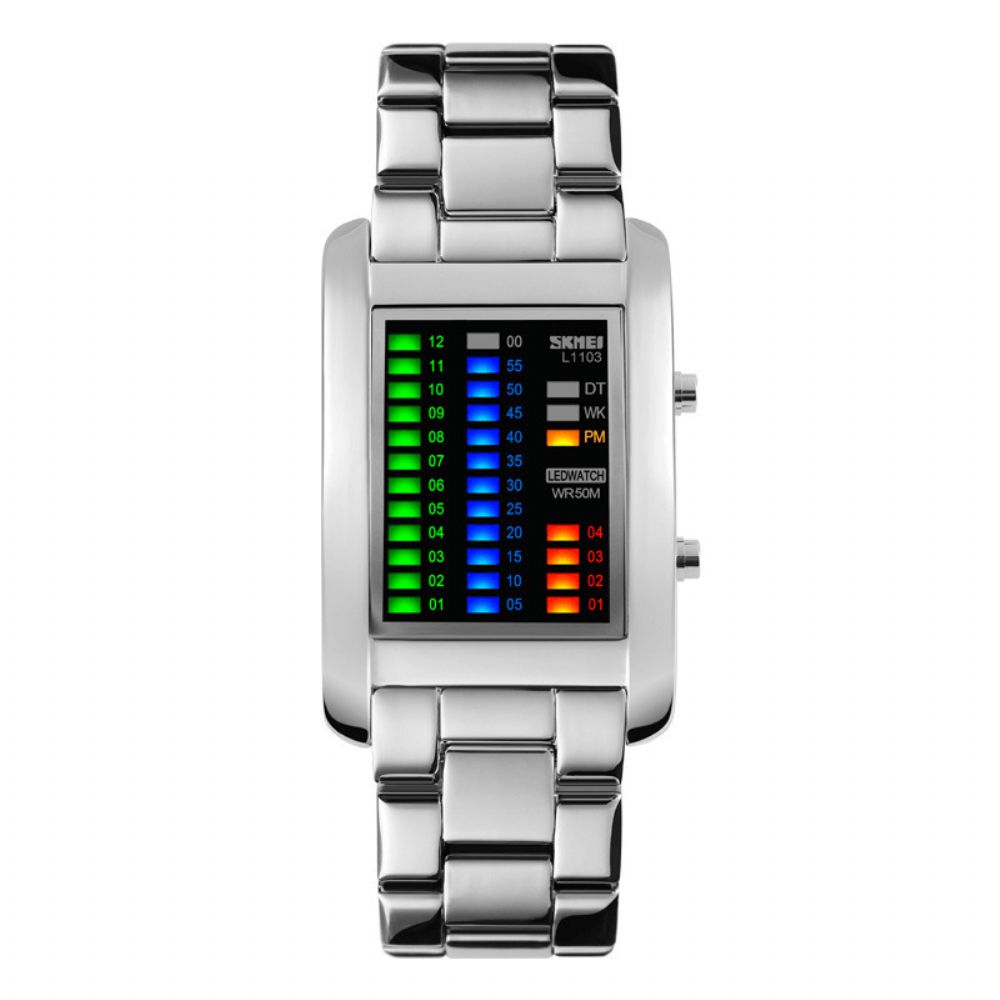 Skmei 1103 Zakelijke Stijl Led-Display Polshorloge Stalen Band Creatieve Stijl Digitaal Horloge