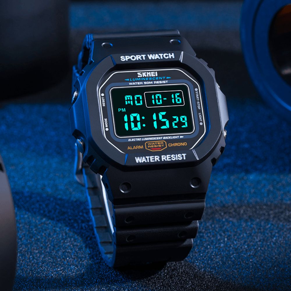 Skmei 1134 Sport Herenhorloge Datum Weekweergave 5Atm Waterdicht Chronograaf Led Licht Mode Digitaal Horloge