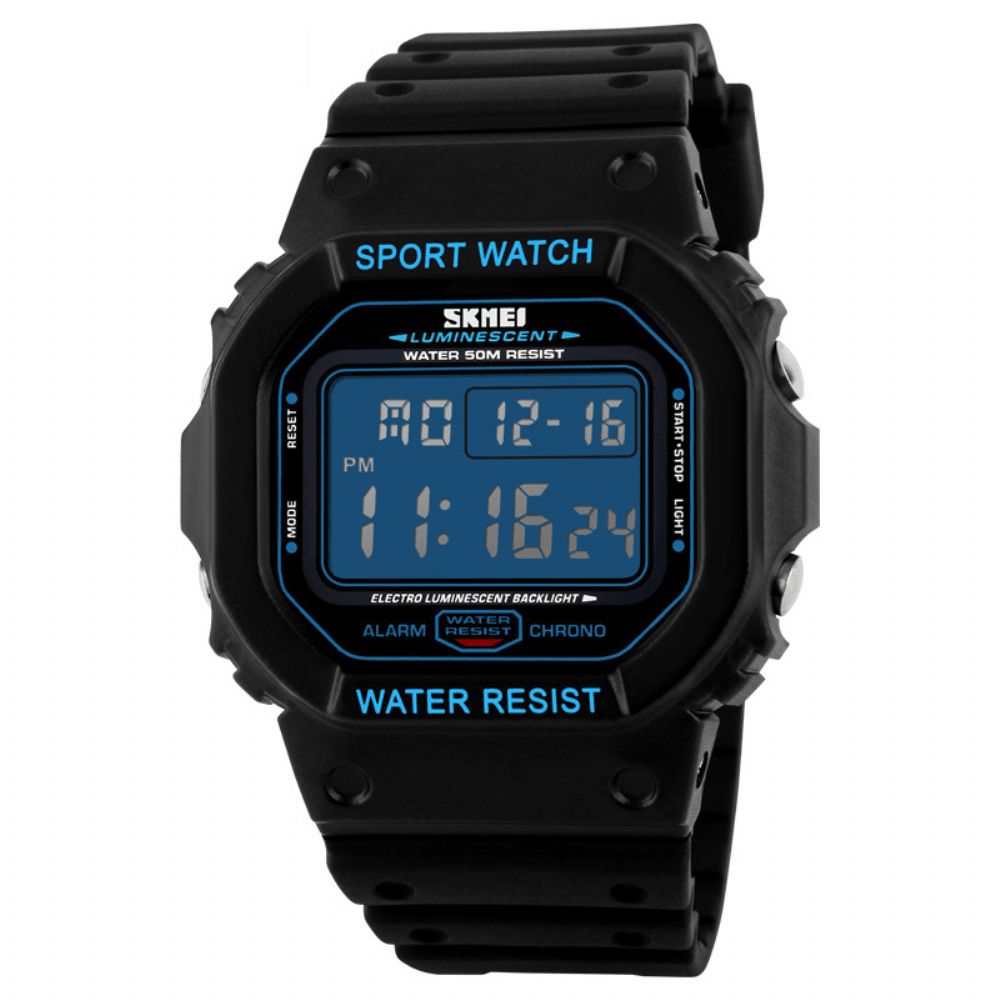 Skmei 1134 Sport Herenhorloge Datum Weekweergave 5Atm Waterdicht Chronograaf Led Licht Mode Digitaal Horloge