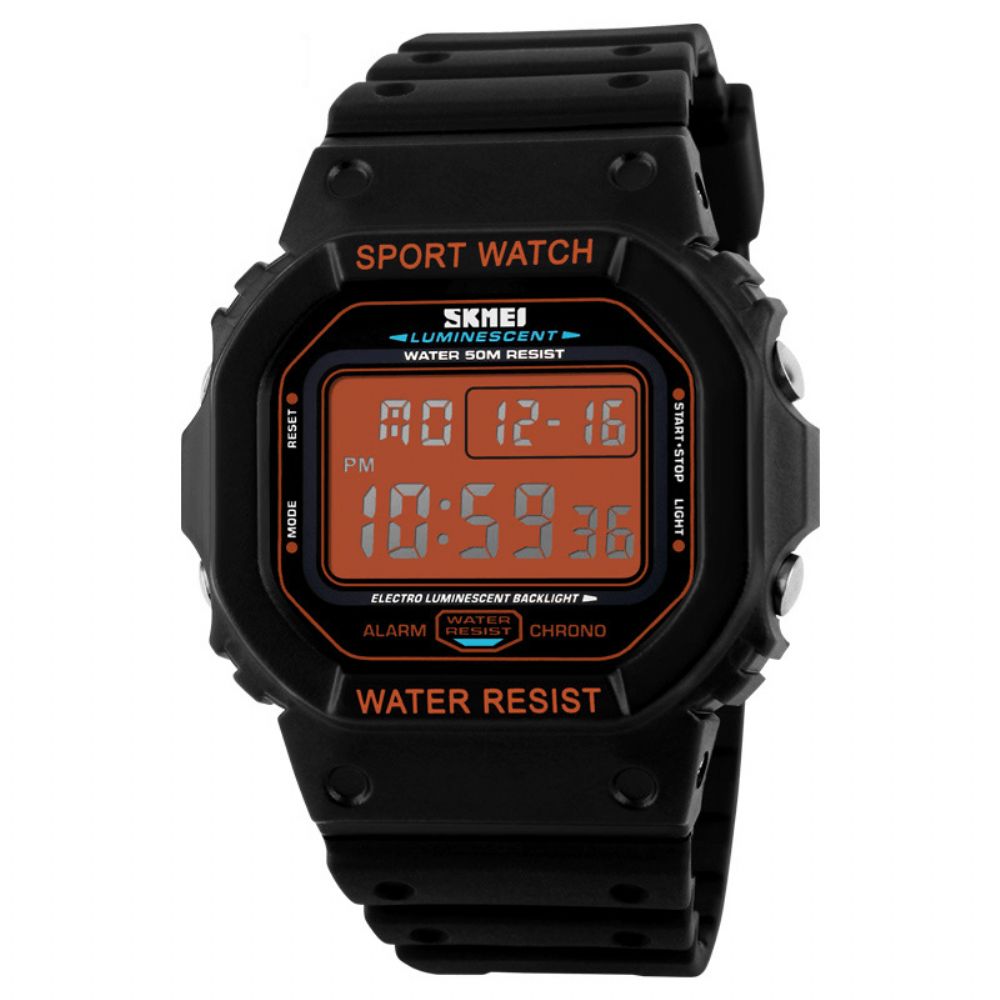 Skmei 1134 Sport Herenhorloge Datum Weekweergave 5Atm Waterdicht Chronograaf Led Licht Mode Digitaal Horloge