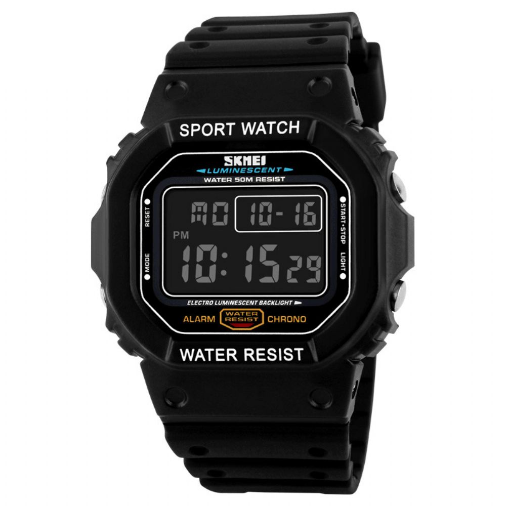 Skmei 1134 Sport Herenhorloge Datum Weekweergave 5Atm Waterdicht Chronograaf Led Licht Mode Digitaal Horloge