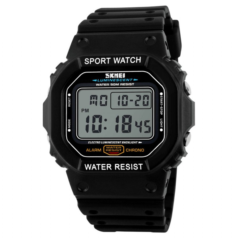 Skmei 1134 Sport Herenhorloge Datum Weekweergave 5Atm Waterdicht Chronograaf Led Licht Mode Digitaal Horloge