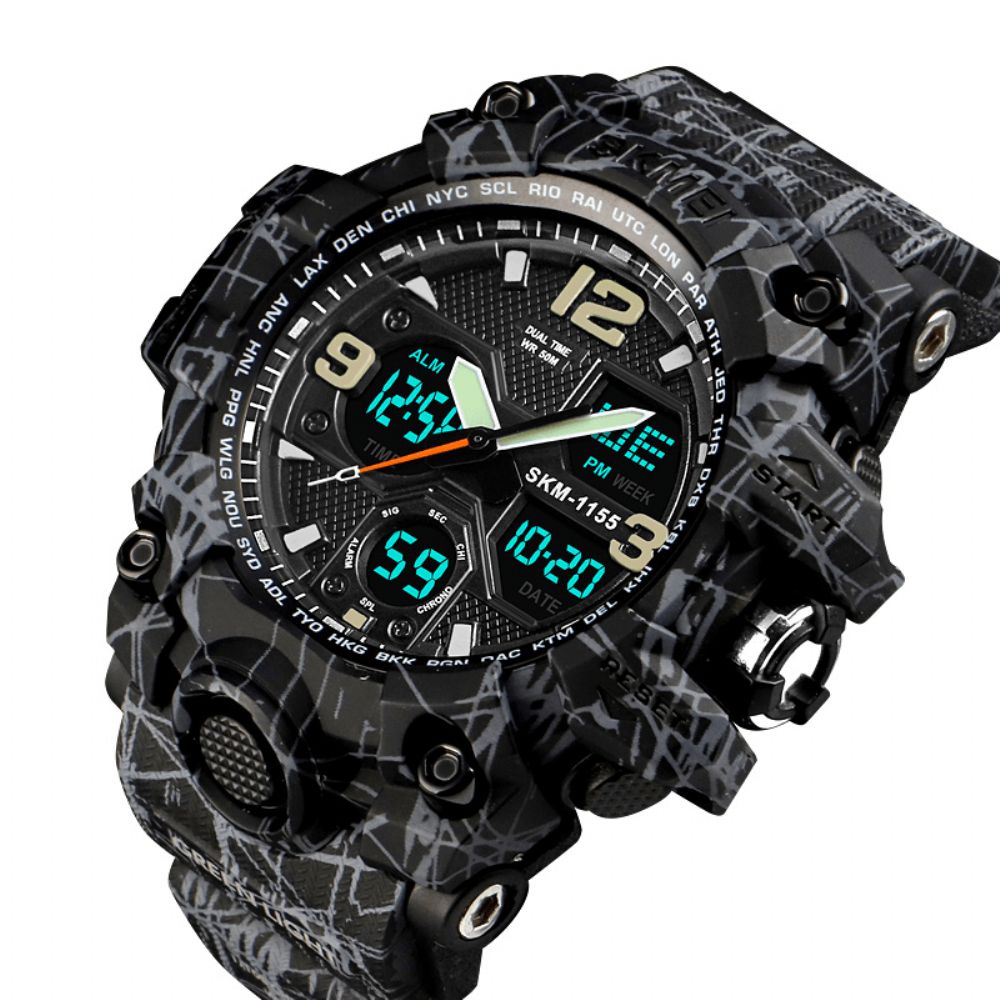 Skmei 1155B Militaire Camouflage Waterdicht Multifunctioneel Outdoor Dual Digitaal horloge