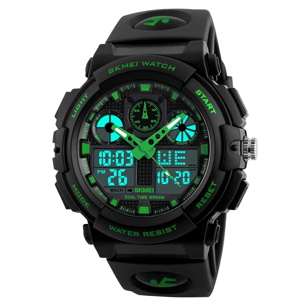 Skmei 1207 Heren Sport Chorongraph 50M Waterdicht Lichtgevend Dual Display Digitaal Horloge