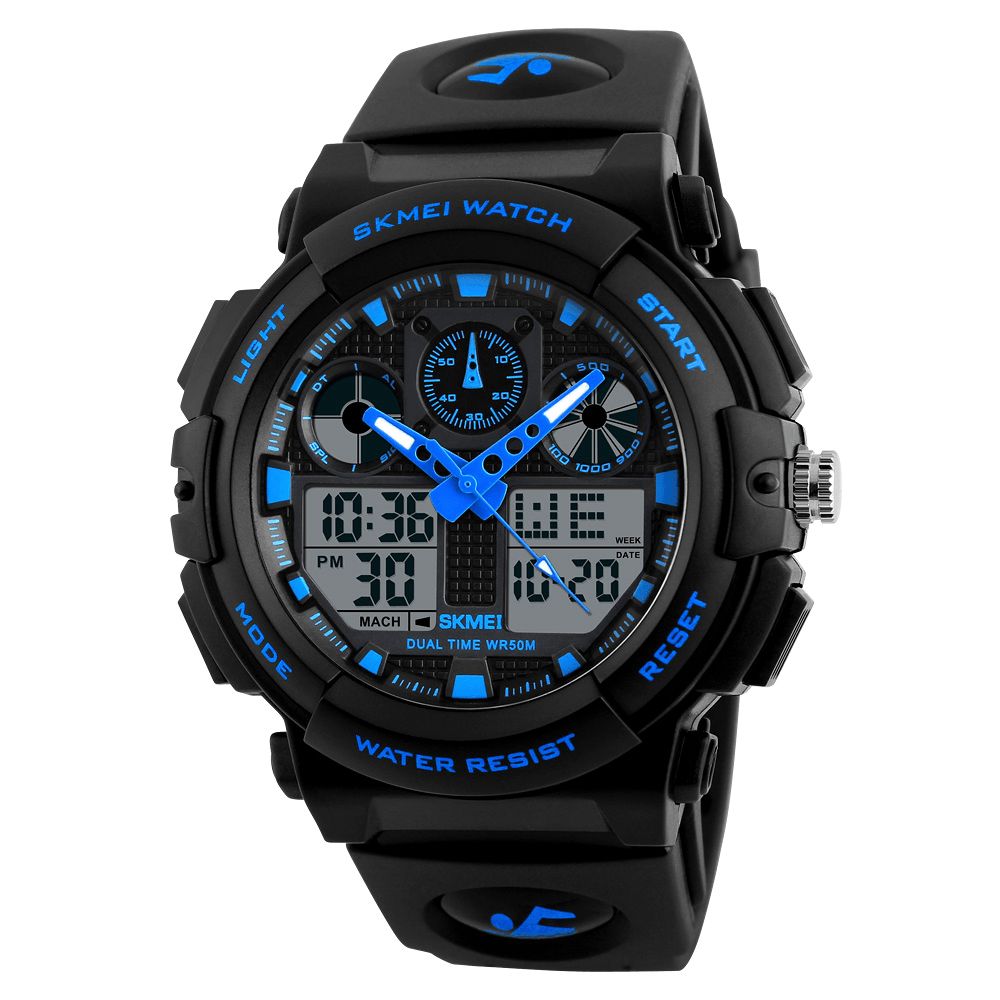 Skmei 1207 Heren Sport Chorongraph 50M Waterdicht Lichtgevend Dual Display Digitaal Horloge