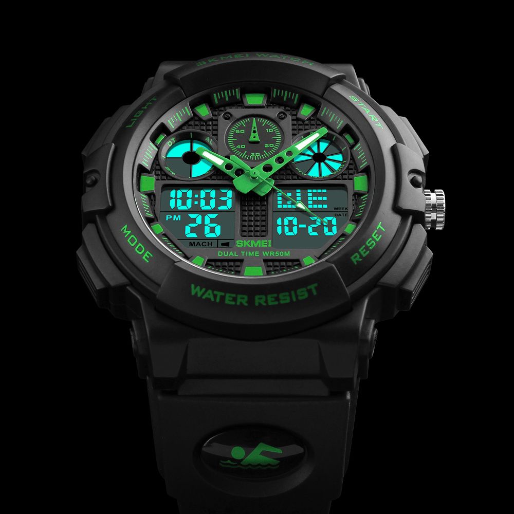 Skmei 1207 Heren Sport Chorongraph 50M Waterdicht Lichtgevend Dual Display Digitaal Horloge