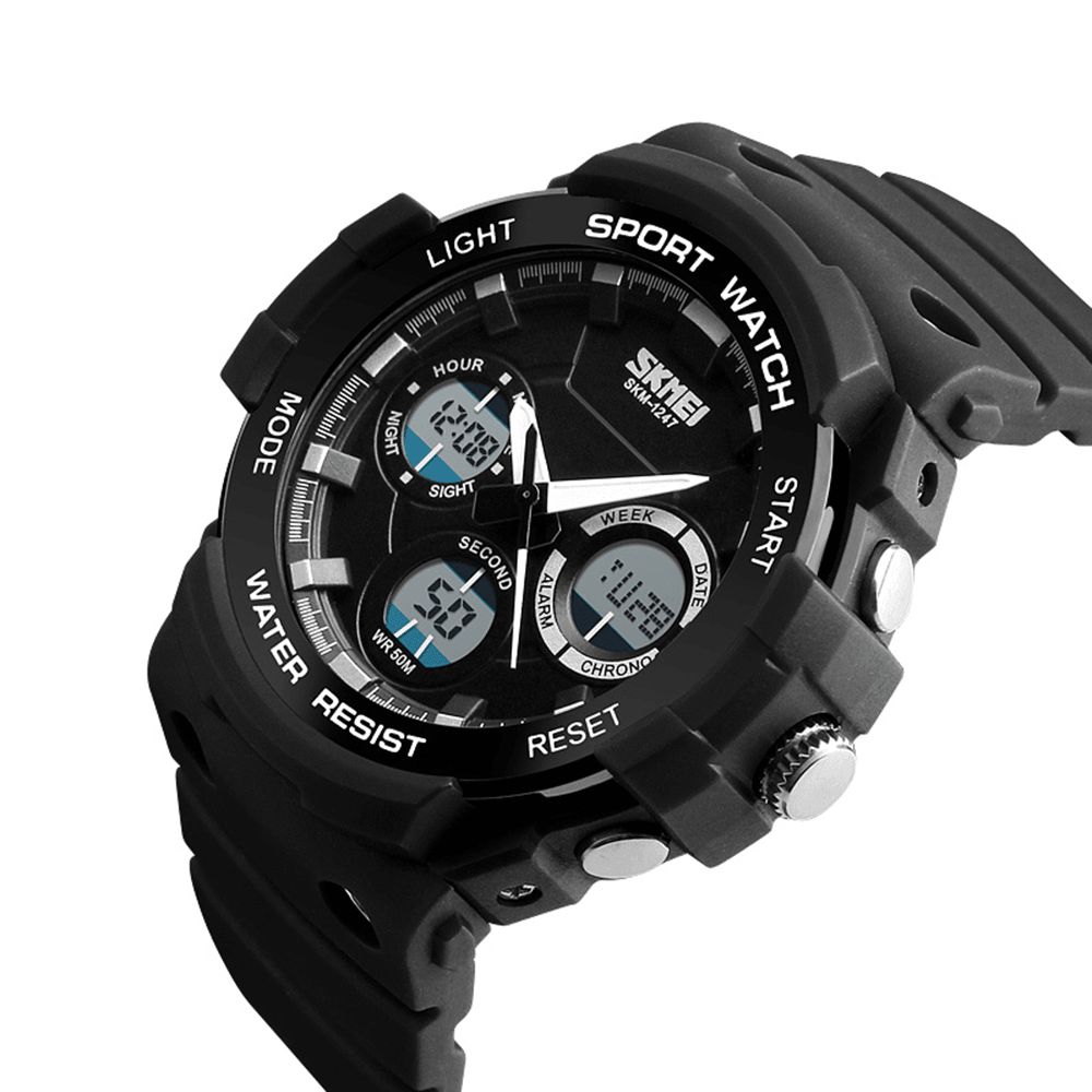 Skmei 1247 Dual Display Digitaal Horloge Heren Lichtgevend Chronograaf Alarm Horloge Outdoor Sport Horloge