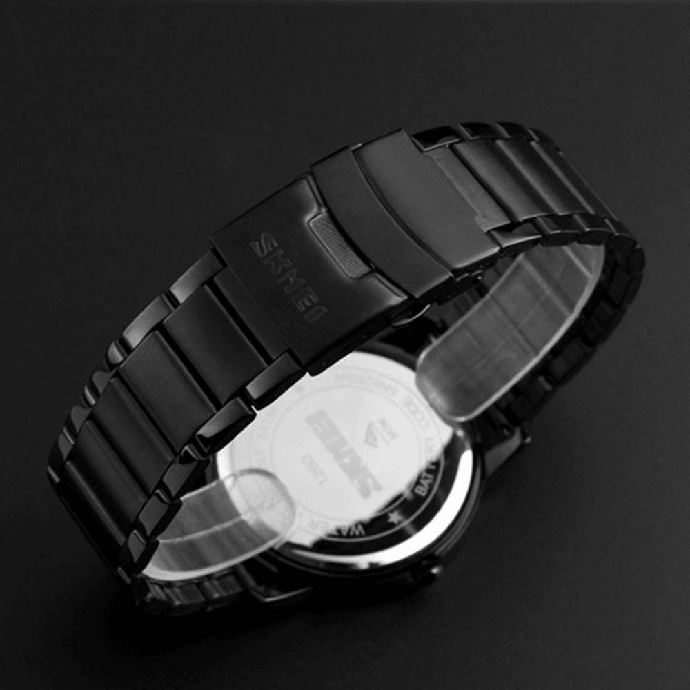 Skmei 1260 Lichtgevende Display Mode Heren Week Maand Display Waterdicht Roestvrij Stalen Band Quartz Horloge