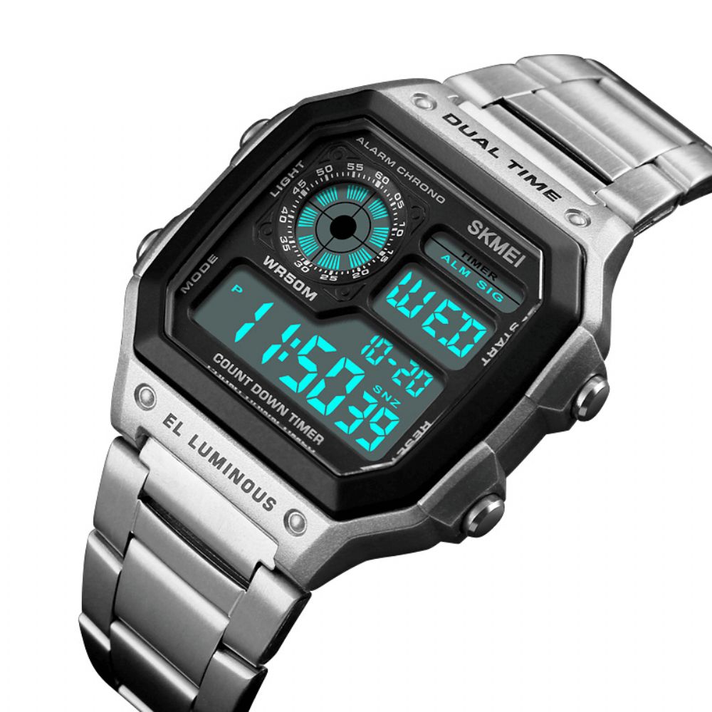 Skmei 1335 Digitaal Horloge Heren Chronograaf Alarmhorloge Mode-Stijl Roestvrij Staal Sporthorloge