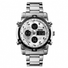 Skmei 1389 Zakelijke Stijl Multifunctionele Grote Wijzerplaat Quartz Horloge Waterdicht Stalen Band Heren Polshorloge