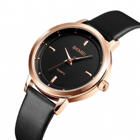 Skmei 1457 Damesmode Eenvoudige Wijzerplaat Rose Gold Case Lederen Band Quartz Horloge