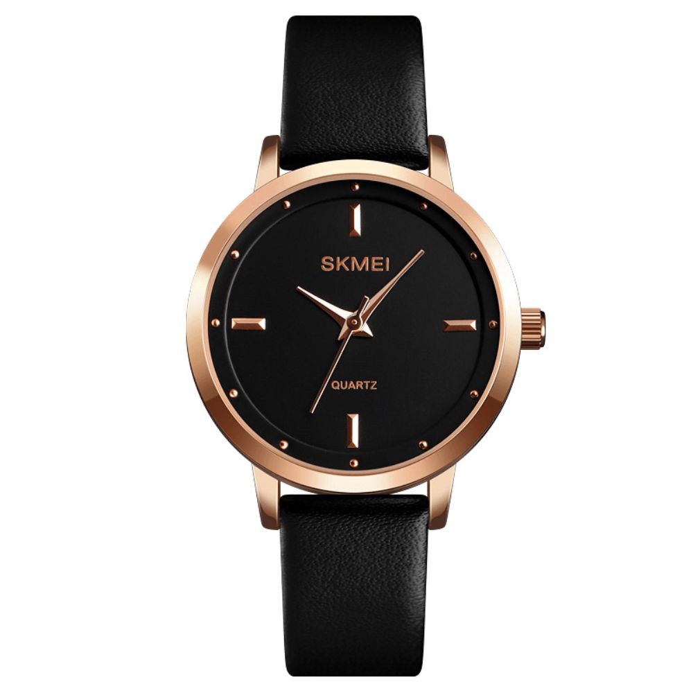 Skmei 1457 Damesmode Eenvoudige Wijzerplaat Rose Gold Case Lederen Band Quartz Horloge