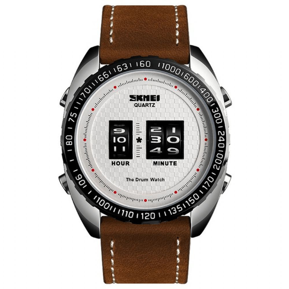 Skmei 1516 Zakelijke Stijl Creatieve Wijzerplaat Quartz Horloge Minuut Uur Aanpassen Lederen Band Waterdicht Herenhorloge