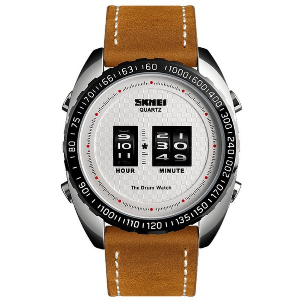 Skmei 1516 Zakelijke Stijl Creatieve Wijzerplaat Quartz Horloge Minuut Uur Aanpassen Lederen Band Waterdicht Herenhorloge