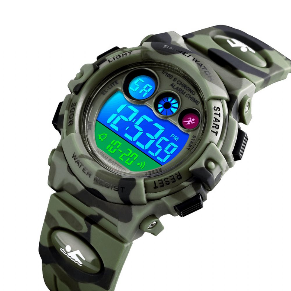 Skmei 1547 Energetic Dial Design Led + El Lights 5Atm Sport Kinderhorloge Digitaal Horloge