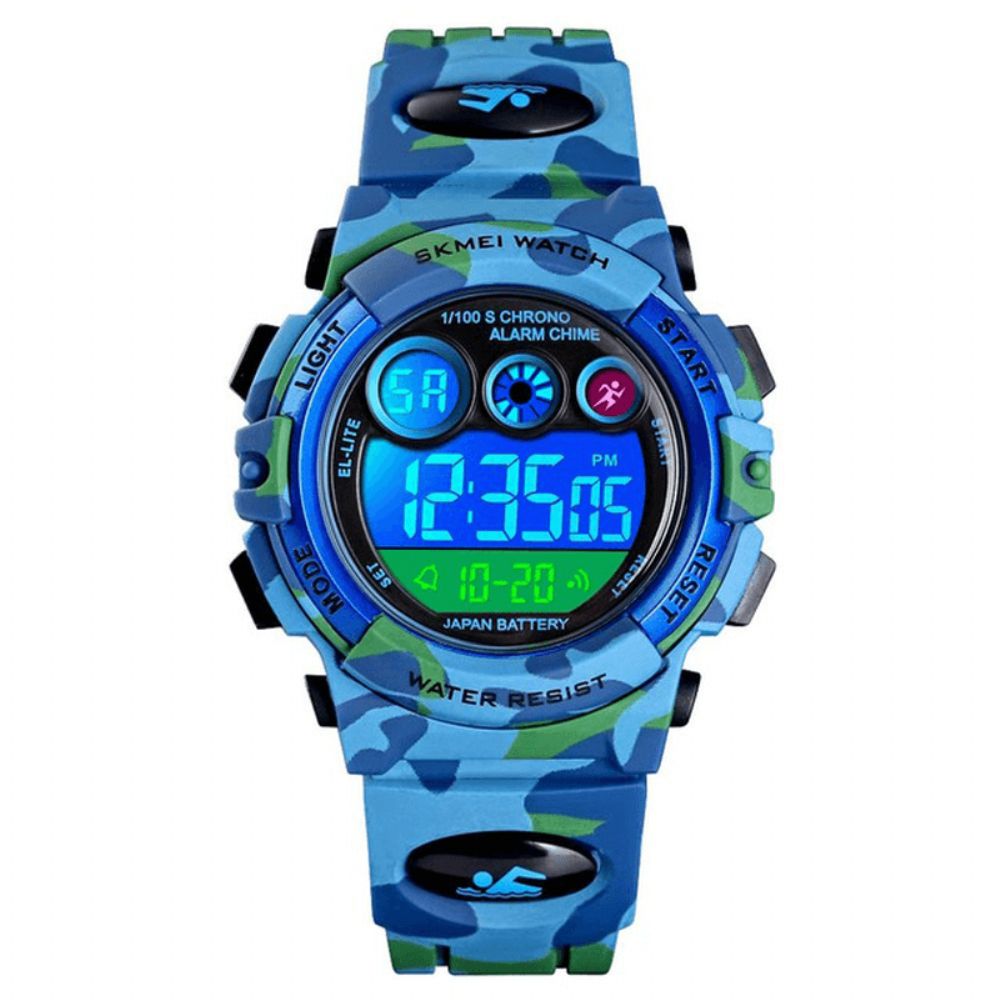 Skmei 1547 Energetic Dial Design Led + El Lights 5Atm Sport Kinderhorloge Digitaal Horloge