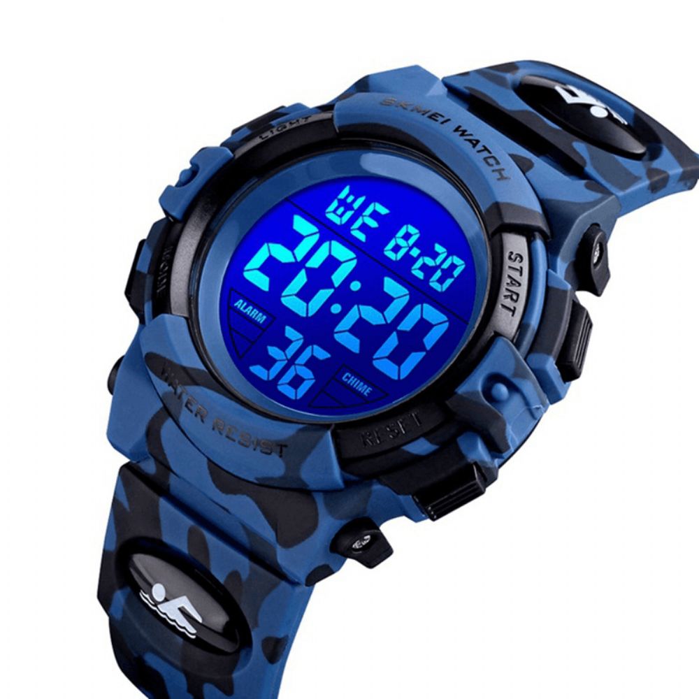 Skmei 1548 Militaire Camouflage Kinderen Polsband 12 24 Uur Modus El Lichtgevende Display Stopwatch Alarm 5Atm Waterdicht Kids Digitale Horloge