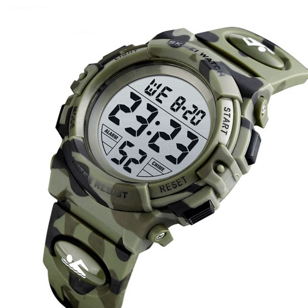 Skmei 1548 Militaire Camouflage Kinderen Polsband 12 24 Uur Modus El Lichtgevende Display Stopwatch Alarm 5Atm Waterdicht Kids Digitale Horloge