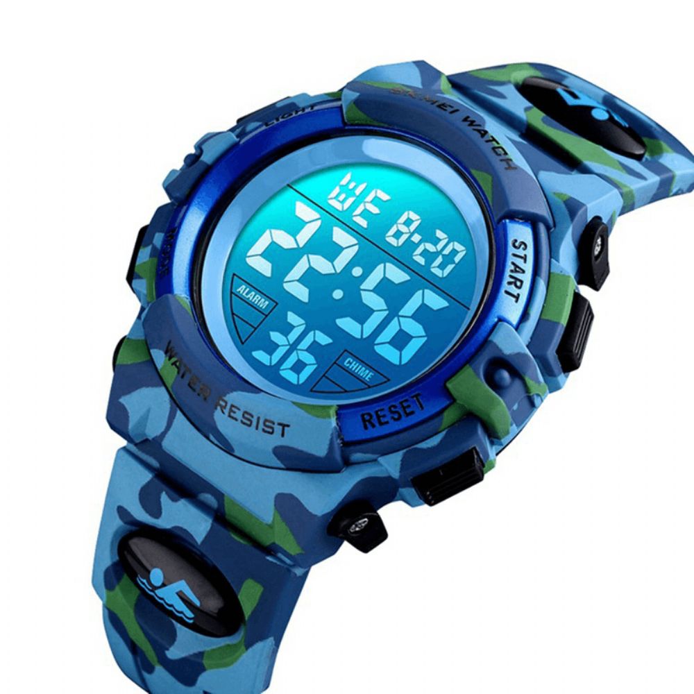 Skmei 1548 Militaire Camouflage Kinderen Polsband 12 24 Uur Modus El Lichtgevende Display Stopwatch Alarm 5Atm Waterdicht Kids Digitale Horloge