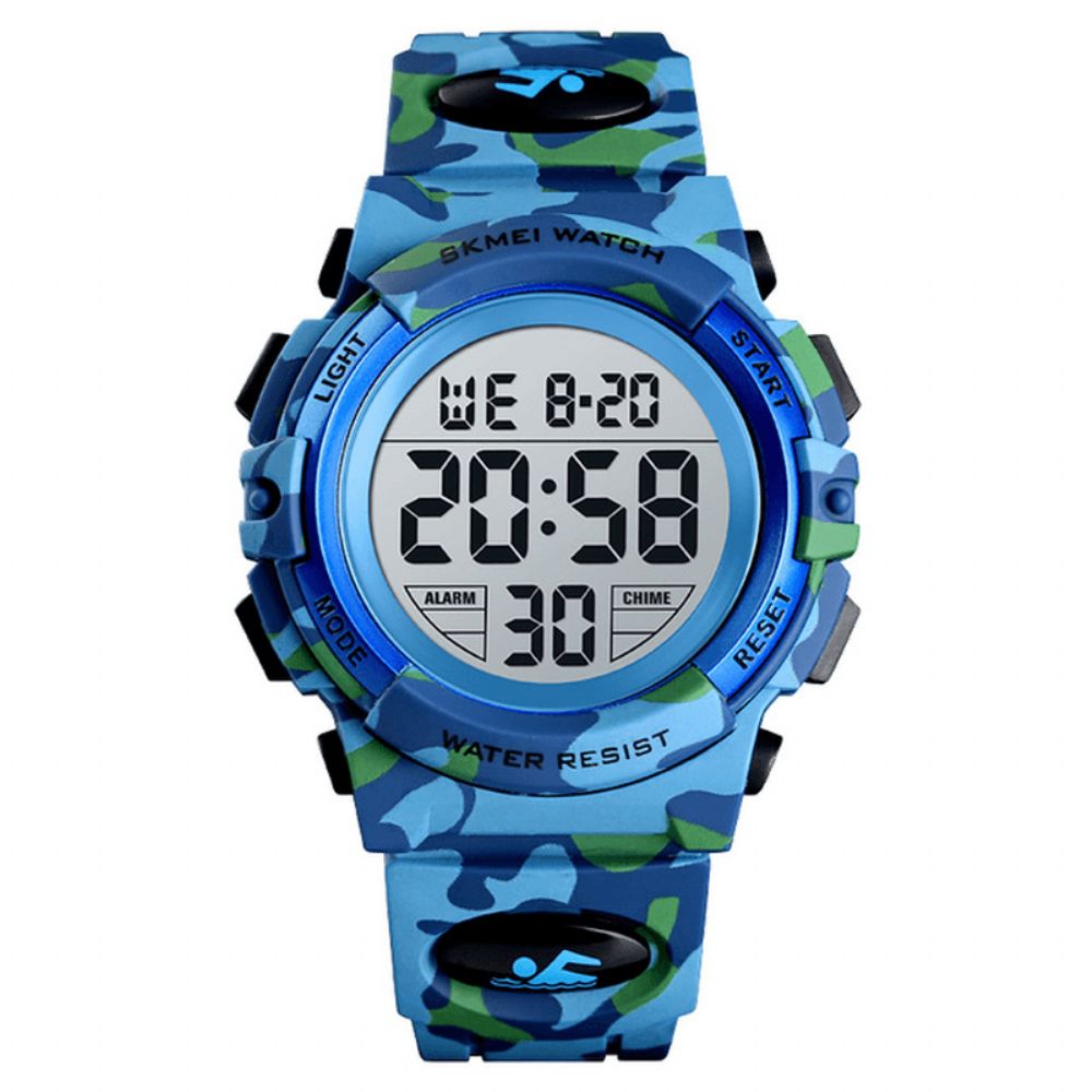 Skmei 1548 Militaire Camouflage Kinderen Polsband 12 24 Uur Modus El Lichtgevende Display Stopwatch Alarm 5Atm Waterdicht Kids Digitale Horloge