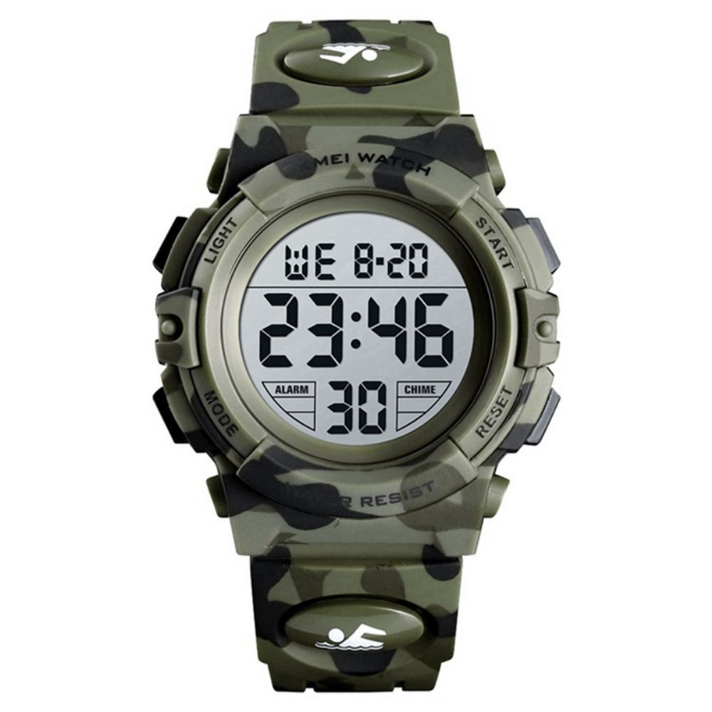 Skmei 1548 Militaire Camouflage Kinderen Polsband 12 24 Uur Modus El Lichtgevende Display Stopwatch Alarm 5Atm Waterdicht Kids Digitale Horloge