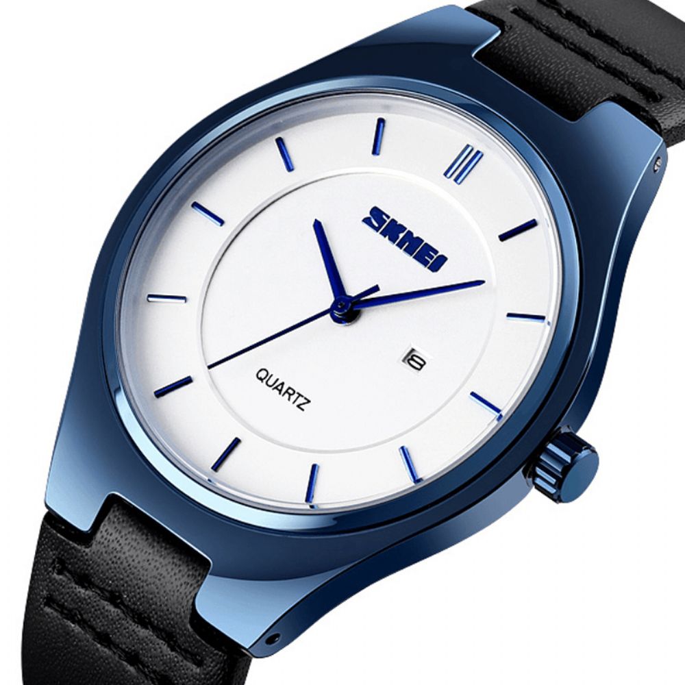 Skmei 1575 Ultradunne Casual Stijl Heren Polshorloge Datumweergave Waterdicht Quartz Horloge