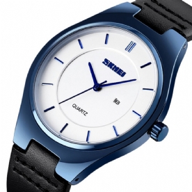 Skmei 1575 Ultradunne Casual Stijl Heren Polshorloge Datumweergave Waterdicht Quartz Horloge