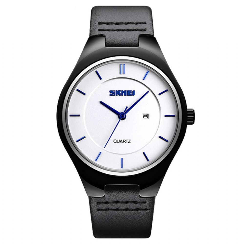 Skmei 1575 Ultradunne Casual Stijl Heren Polshorloge Datumweergave Waterdicht Quartz Horloge