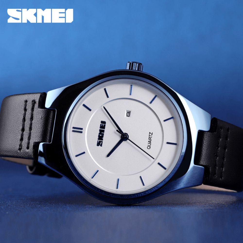 Skmei 1575 Ultradunne Casual Stijl Heren Polshorloge Datumweergave Waterdicht Quartz Horloge