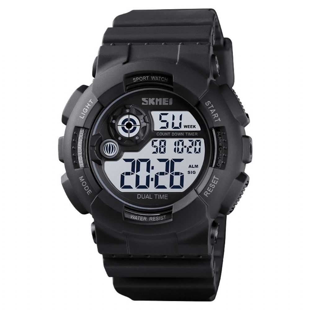 Skmei 1583 Sport Herenhorloge 5Atm Waterdicht Datum Weekweergave 12 24 Uur Led Digitaal Horloge