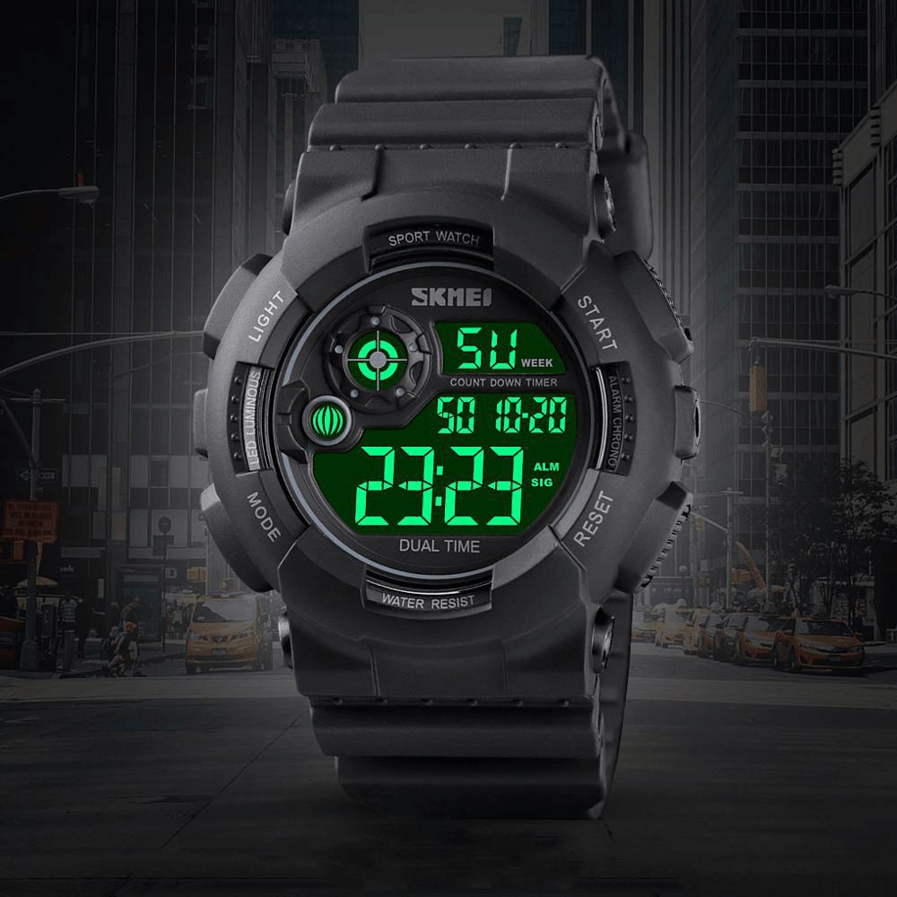 Skmei 1583 Sport Herenhorloge 5Atm Waterdicht Datum Weekweergave 12 24 Uur Led Digitaal Horloge