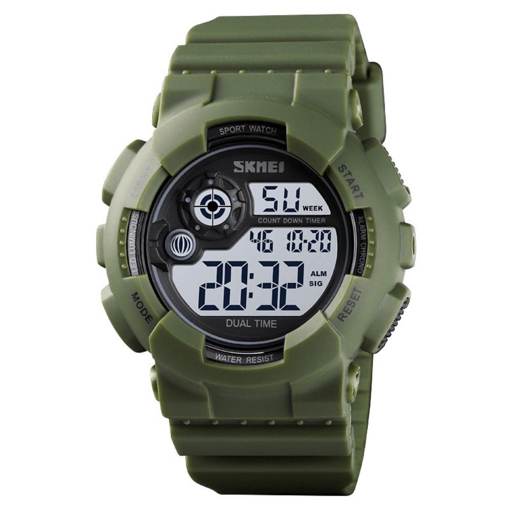 Skmei 1583 Sport Herenhorloge 5Atm Waterdicht Datum Weekweergave 12 24 Uur Led Digitaal Horloge