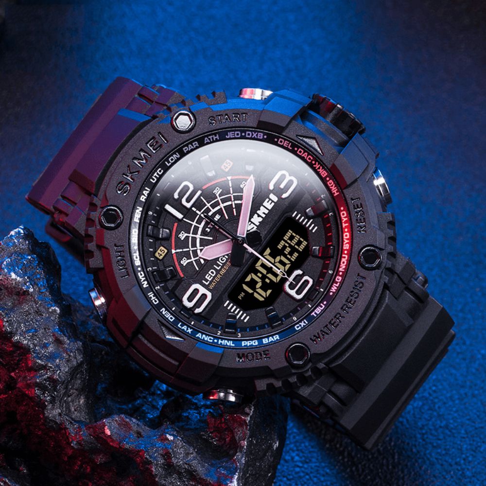 Skmei 1617 Led Light Sport Heren Digitaal Horloge 5Atm Waterdicht Stopwatch Camouflage Dual Display Horloge