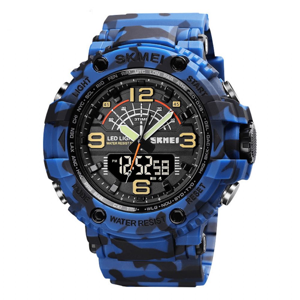 Skmei 1617 Led Light Sport Heren Digitaal Horloge 5Atm Waterdicht Stopwatch Camouflage Dual Display Horloge