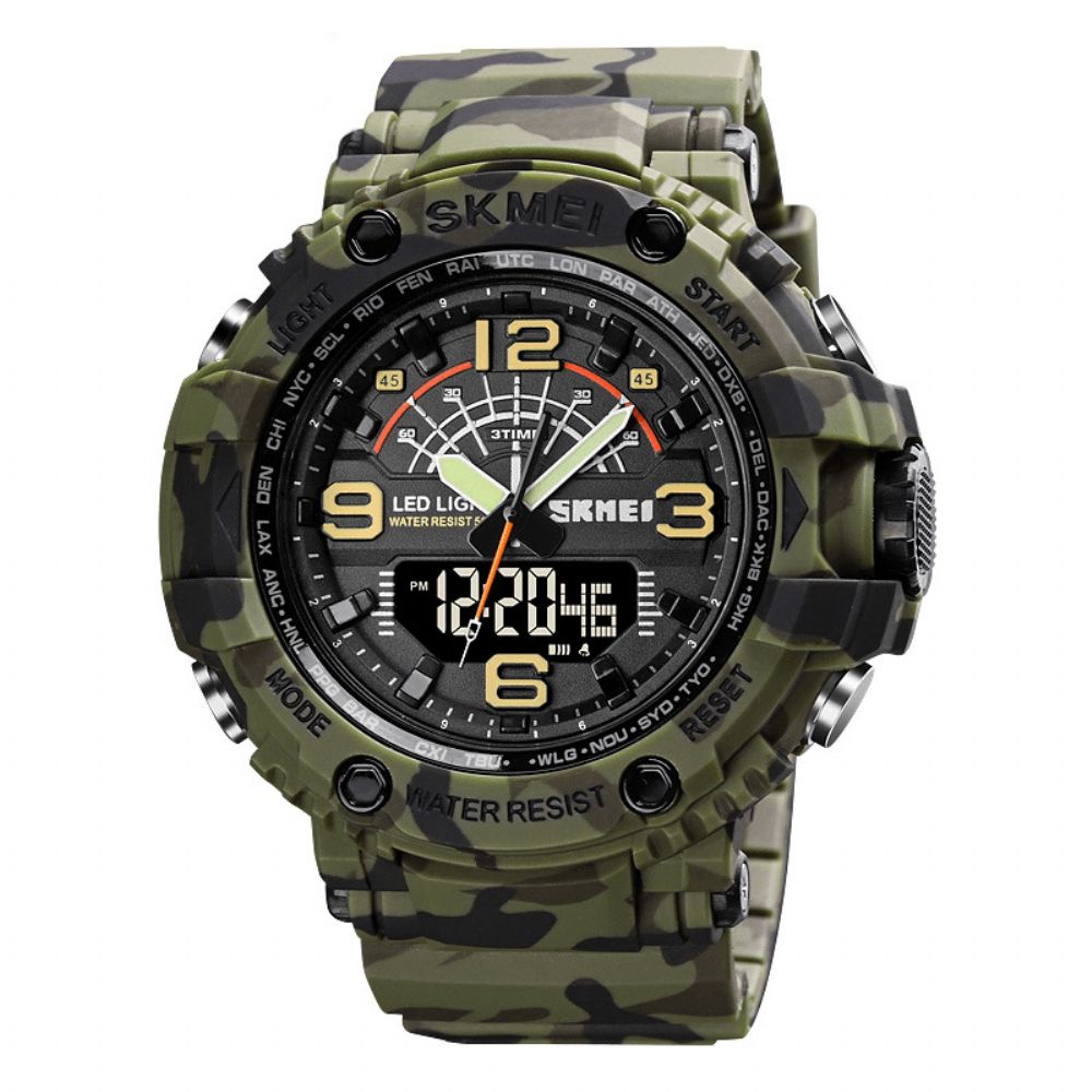 Skmei 1617 Led Light Sport Heren Digitaal Horloge 5Atm Waterdicht Stopwatch Camouflage Dual Display Horloge