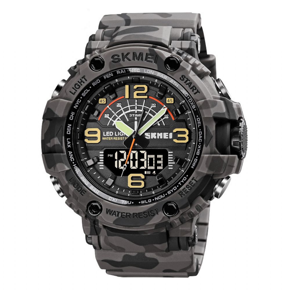 Skmei 1617 Led Light Sport Heren Digitaal Horloge 5Atm Waterdicht Stopwatch Camouflage Dual Display Horloge