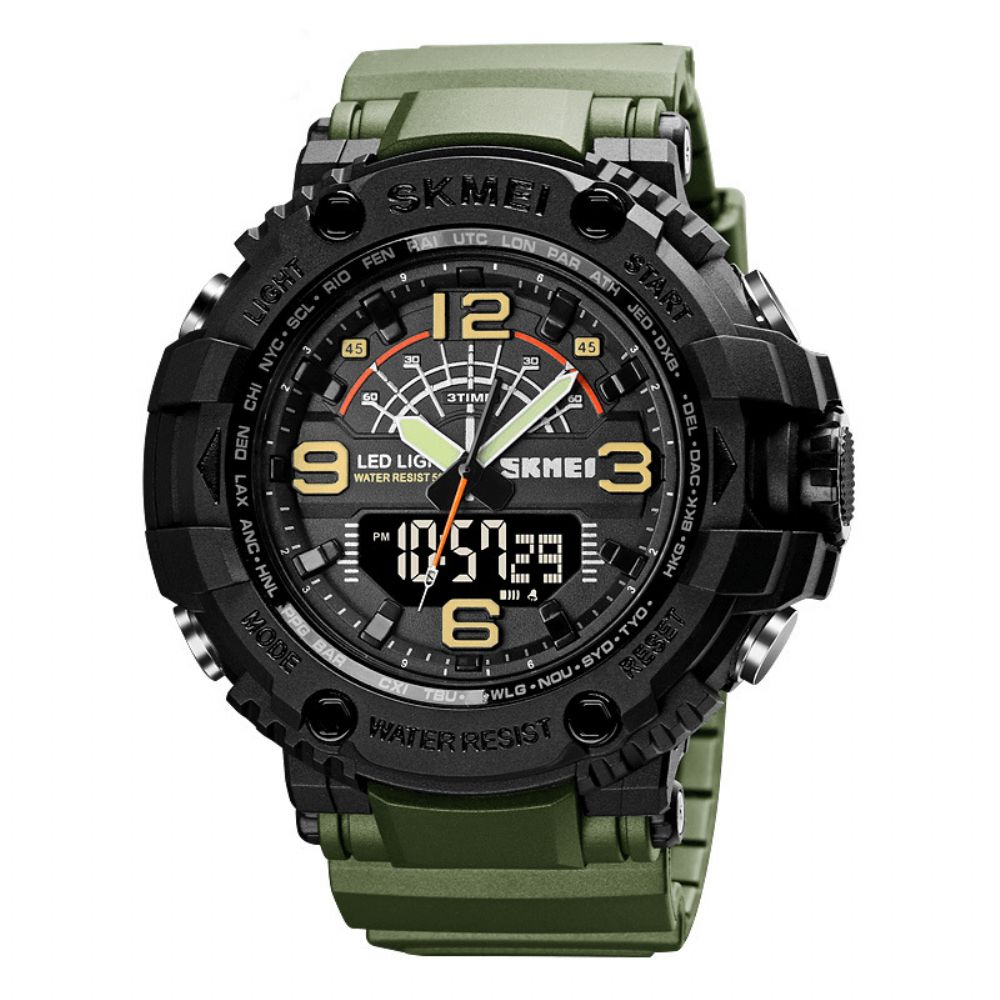 Skmei 1617 Led Light Sport Heren Digitaal Horloge 5Atm Waterdicht Stopwatch Camouflage Dual Display Horloge