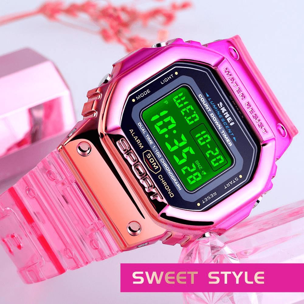 Skmei 1622 Dazzling Dames Digitaal Horloge Modieus Alarm Chronograaf Sport Polshorloge