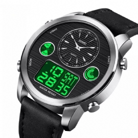 Skmei 1653 Mode Heren Digitaal Horloge Datum Week Lichtgevende Display Stopwatch Countdown Lederen Band Dual Display Horloge