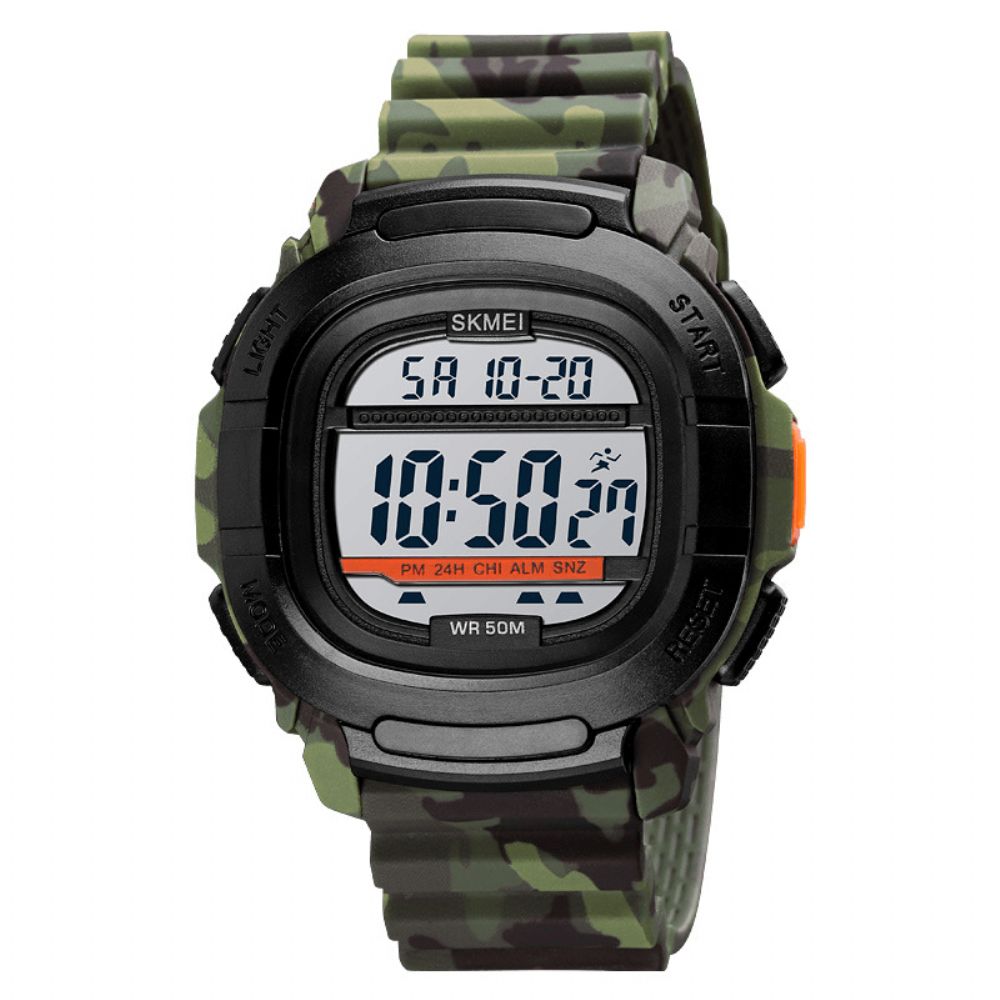 Skmei 1657 Sport Herenhorloge Datum Weekweergave 5Atm Waterdicht Stopwatch Countdown Led Licht Outdoor Digitaal Horloge