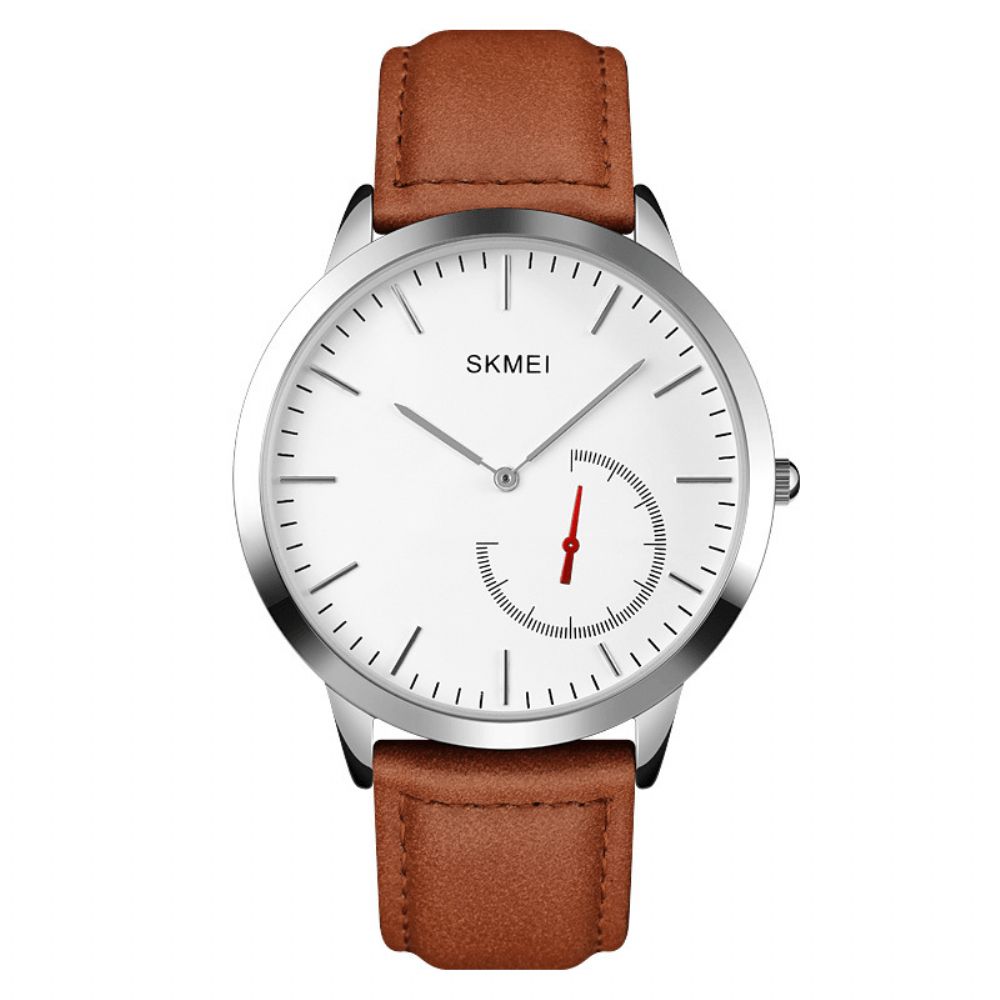 Skmei 1676 Mode Herenhorloge Waterdicht Leren Band Eenvoudig Quartz Horloge